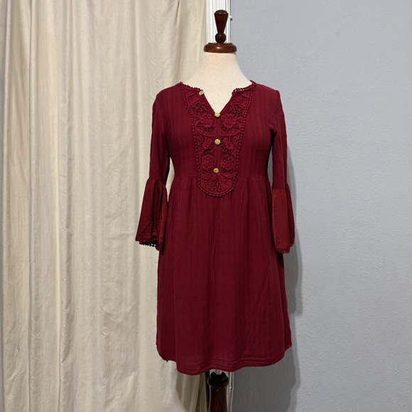Knox Rose Dresses & Skirts - Knox Rose Women Burgundy Lace Front Bell Sleeve Boho Peasant Cottagecore Dress M